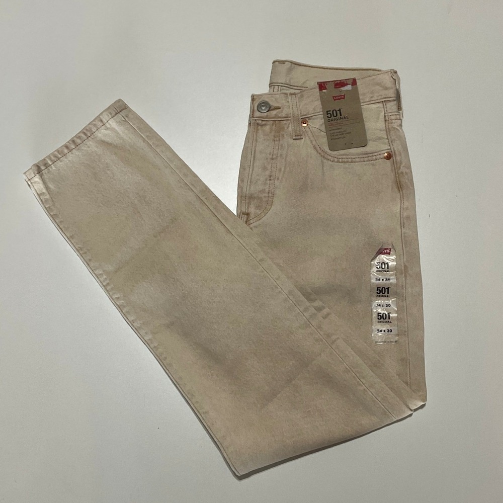 Levis Women 501 Original High Rise Straight Leg Jeans Sand Tan 24 x 30 NEW